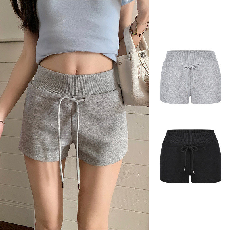 MosesQueen魔西女王灰色运动短裤外穿抽绳松紧腰显瘦美式辣妹热裤