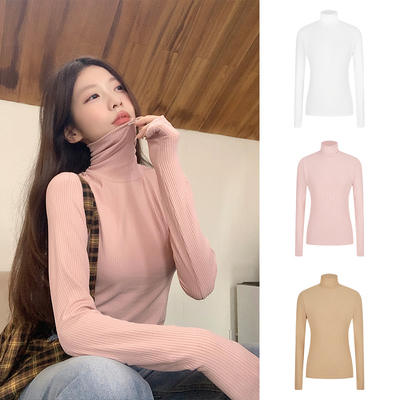 高领打底衫掐腰显瘦长袖t恤上衣