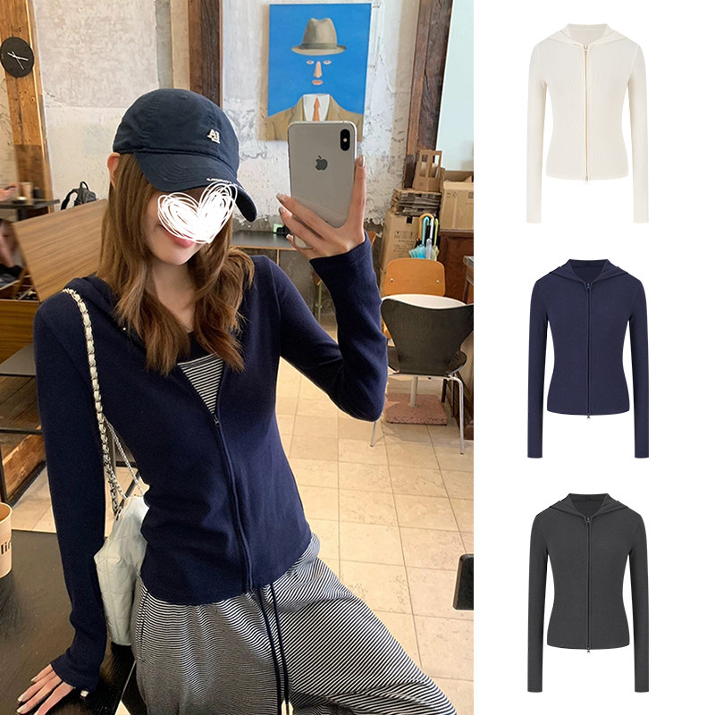 MosesQueen魔西女王双拉链开衫连帽卫衣外套女春秋修身长袖上衣服