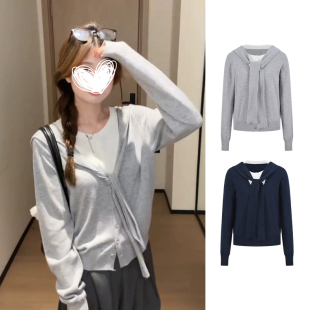 上衣 圆领飘带长袖 MosesQueen魔西女王假两件披肩针织衫 女秋冬新款