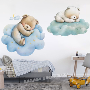 卡通小熊墙贴儿童卧室客厅走廊装饰贴纸防水自粘遮瑕可移除贴纸画