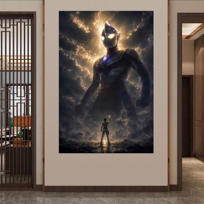 迪迦墙贴纸防水不留胶男生宿舍床头科幻氛围感竖贴遮瑕可移除贴纸