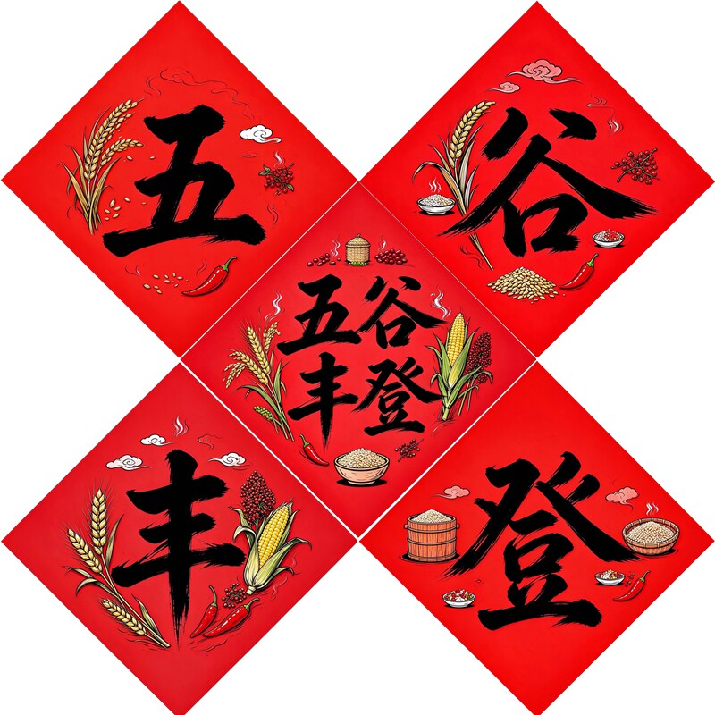 五谷丰登贴纸农村庭院粮仓大门装饰丰收吉祥年画自粘防水菱形贴画