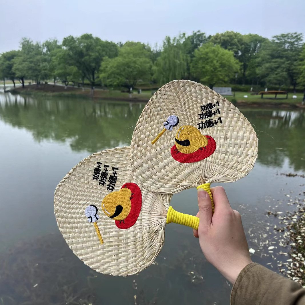 夏季手工草编手摇扇老式葵扇粽叶印字芭蕉扇子刺绣印logo蒲扇