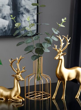 办公室桌面招财鹿摆件乔迁开业礼物电视柜酒柜轻W奢家居装饰品