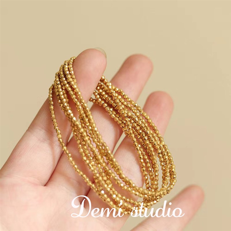 大米饰品】小圆珠手链超细叠戴时尚串珠钛钢不褪V色金色复古手链