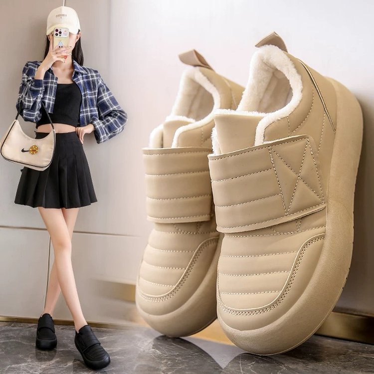 冬季魔术贴平底一脚蹬面包鞋棉鞋