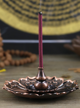 莲花座香插合金铜香盘香托创意A葫芦线香插香座禅意盘香架香托家