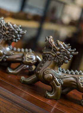 铜制貔貅摆件一对皮丘工艺装饰品办公室客厅酒柜桌面摆设柜子礼品