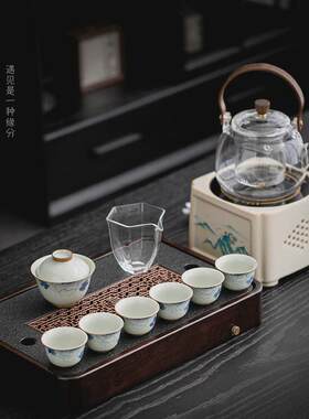 仿乌金石茶盘家用竹木简约茶托盘储水排水双用泡茶台干泡小型茶海