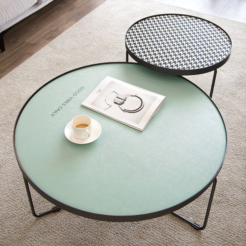 简约客厅圆茶几桌垫布防尘免洗圆形茶几桌布纯色咖啡皮革茶几垫