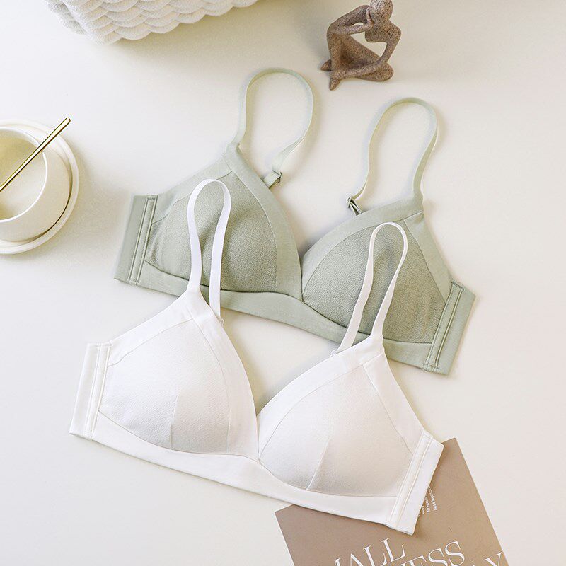 白色内衣女聚拢小胸女式文胸法式三角I杯纯棉薄款无钢圈无痕胸罩