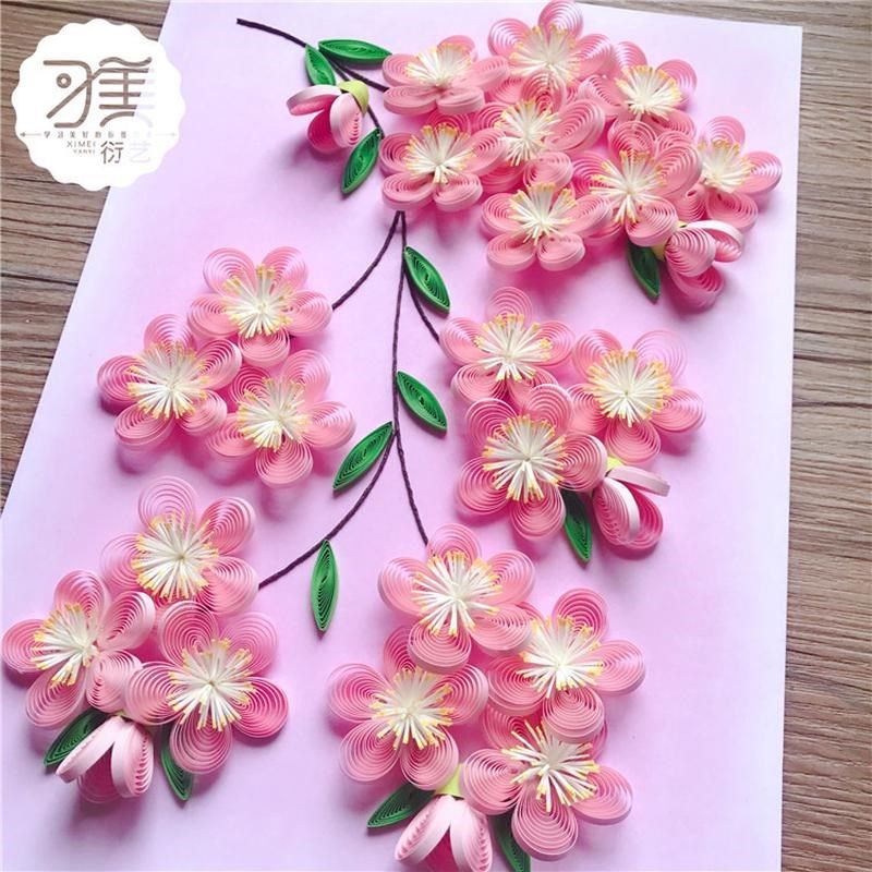 衍纸画材料包 四季之花-春 桃花 衍纸画手工成人 手工彩纸折纸