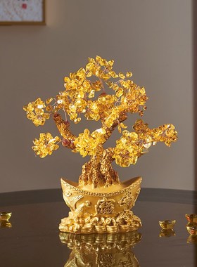 黄水晶发财树招财摆件家居电视酒柜装饰品客厅乔迁办公室开业礼物