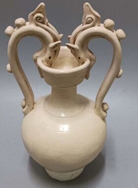 彷古陶瓷摆件 唐白釉双龙瓶 古典艺术品 民宿酒店装饰品 出国礼品