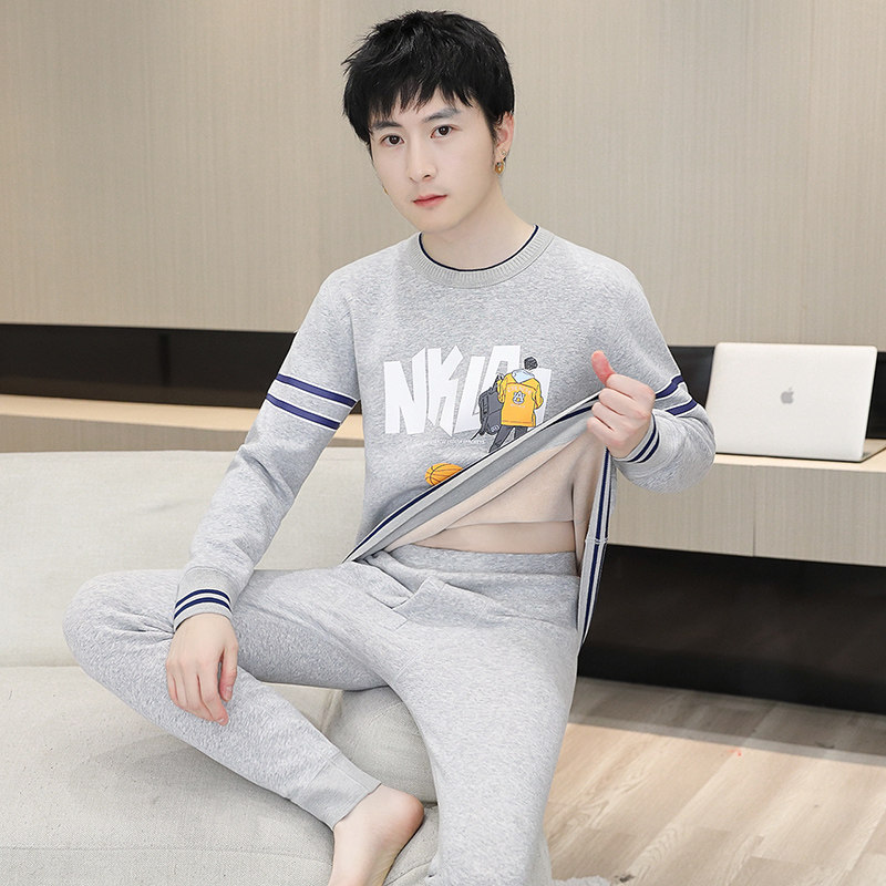 2024秋冬季保暖内衣男款加绒初高中学生大童加厚纯棉W秋衣秋裤套