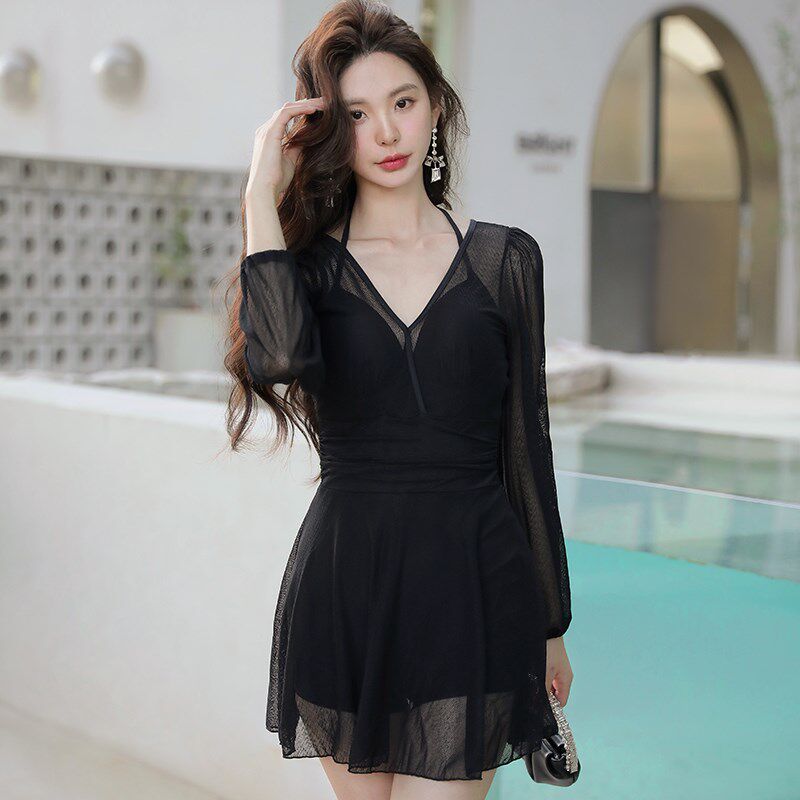 泳衣女款2025新款长袖连体保守微胖女孩遮肉显瘦高级感泡温泉泳装