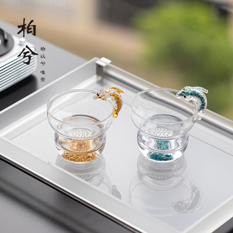 柏兮水晶玻璃绿松石鱼过滤一体茶z滤茶漏茶道配件2025新款茶过滤