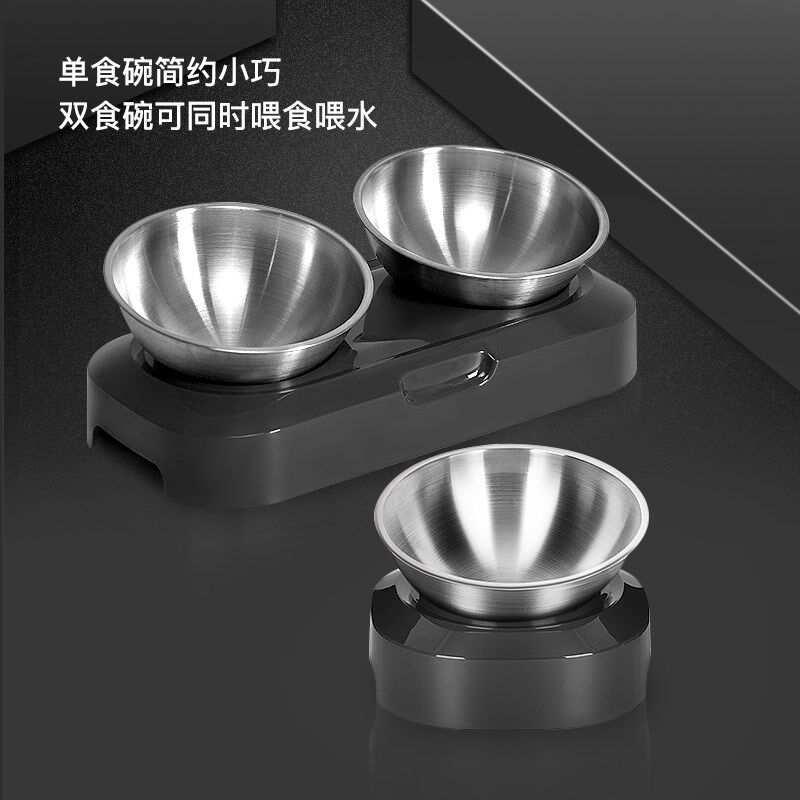 不锈钢猫碗可调节猫碗猫咪单碗双碗自动饮水双碗狗喂食碗狗猫食盆