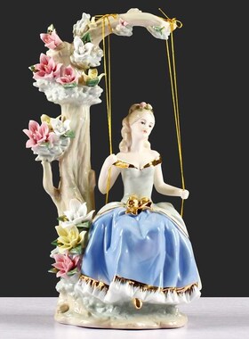 陶瓷摆件西洋美女秋千公主u高雅人物桌面装饰品新婚乔迁生日小礼