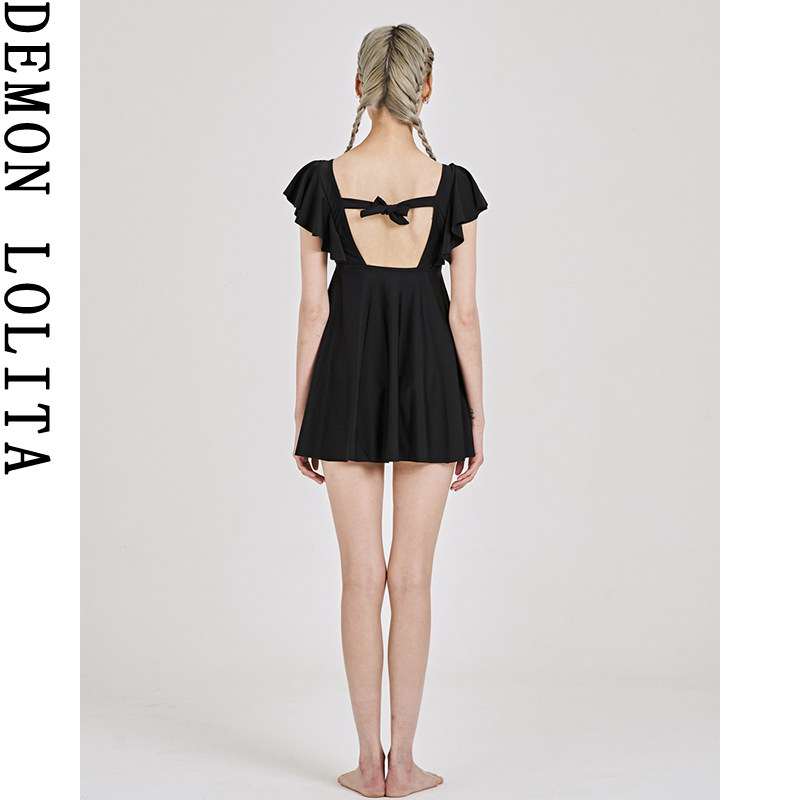 黑色泳衣女夏保守裙式连体遮肚宽松海边遮肉显瘦小胸温泉游泳衣