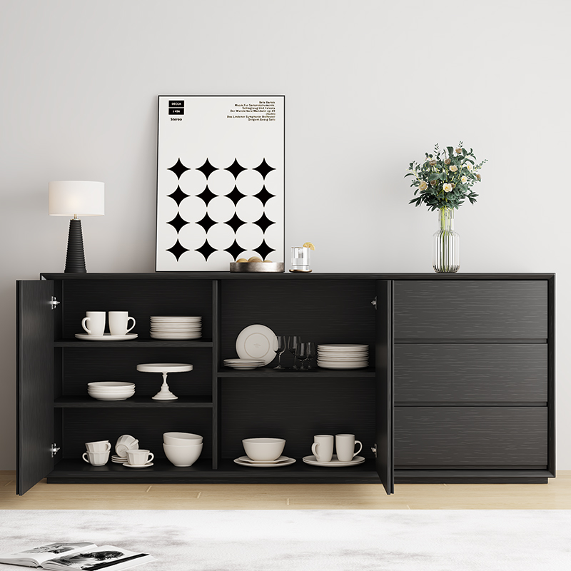 极简餐柜现代简约实木酒柜靠墙茶水柜黑色收纳柜客户卧室收纳柜