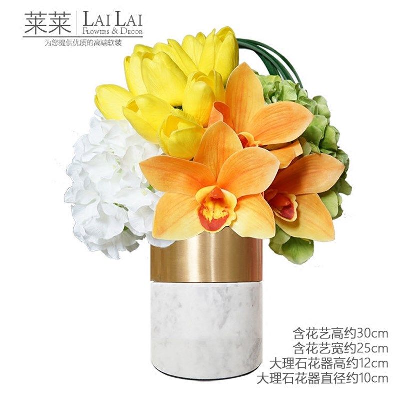 新古典后现代现代简约大理石金属花器花瓶套装别墅样板房花艺摆件