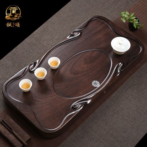 黑檀木茶盘整块实木家用大号茶台简约功夫茶具托盘U茶海排水式会