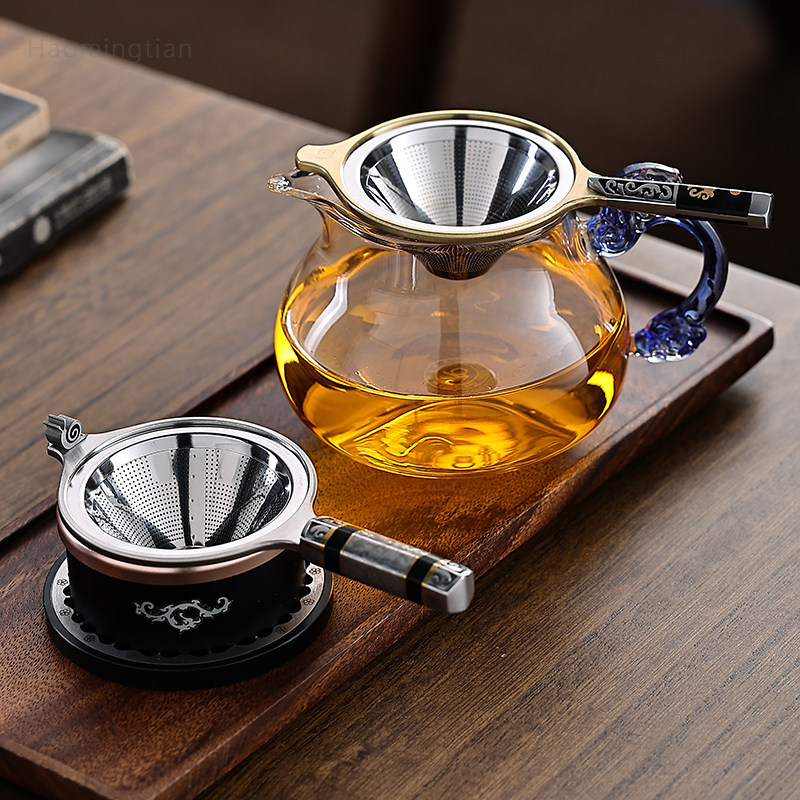 精工升级不锈g钢茶漏公道杯茶滤网茶水分离器实木托架功夫茶具配