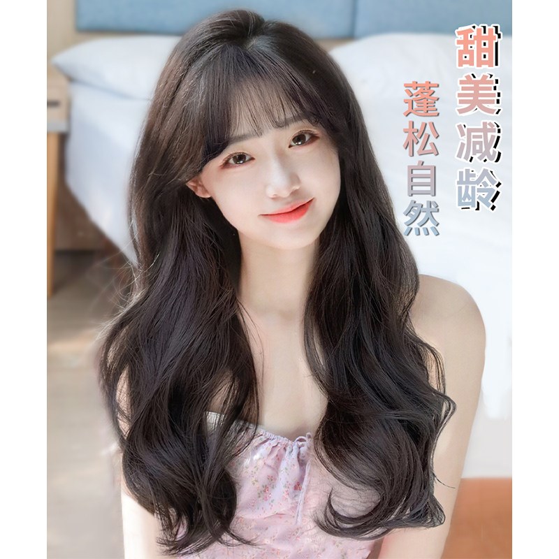 全真人发假发女长发递针齐刘海长卷发大波浪自然整顶X全头套假发
