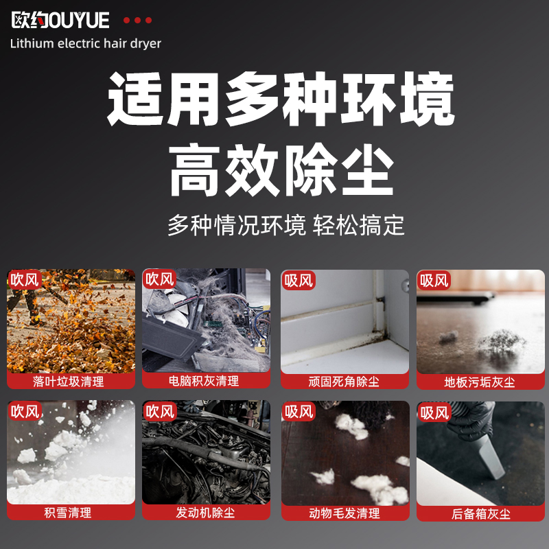 欧约大功率工业锂电充电式吹风机鼓风机小型吹灰机车载家用除尘器