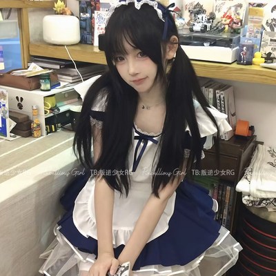 海盐甜心*日系可爱天使女仆装cos服软萌少女Lolita绀色狗短连衣裙