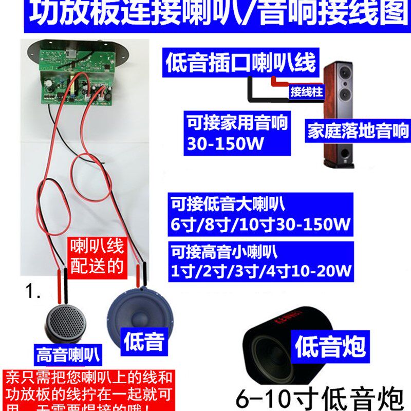 大功率功放板内置蓝牙低音炮音响音箱主板220V12V24V家庭车载适用