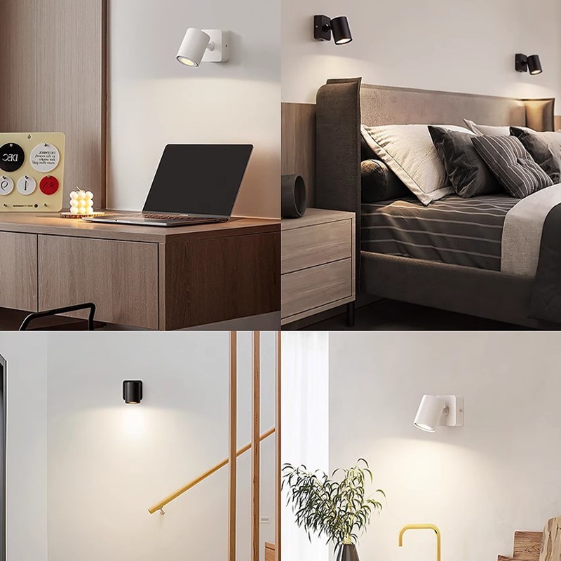 北欧床头阅读壁灯极简卧室过道可旋转调角度酒店小射灯明装壁灯