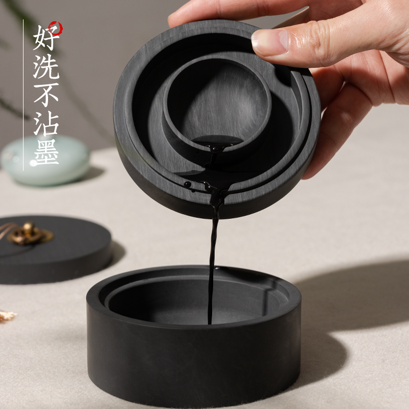 张小凤火锅砚砚台磨墨儿童书法带盖原石天然安徽歙砚石砚双圈素砚