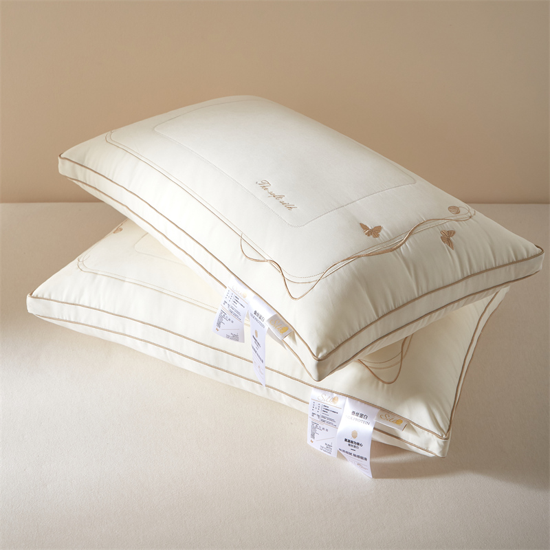 桑蚕丝枕头刺绣枕芯护颈椎助睡眠超柔成人家用一对装单人2024新款