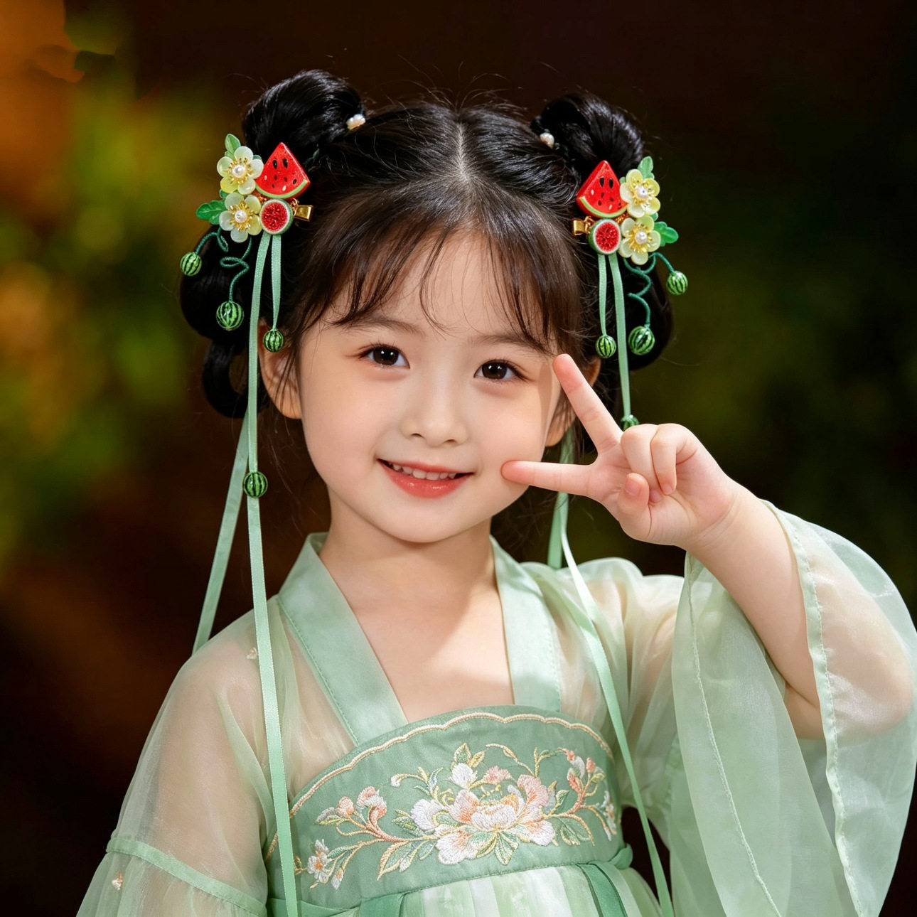新款女童古风小西瓜花发夹图片