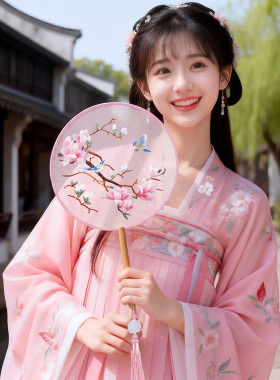 中国风刺绣团扇牡丹花鸟蝴蝶圆扇