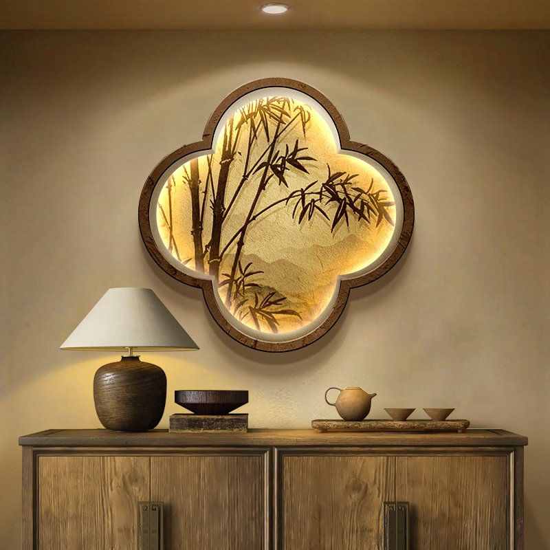 新中式玄关装饰画高级感竹子画客B厅挂画禅意茶室背景墙面布置壁