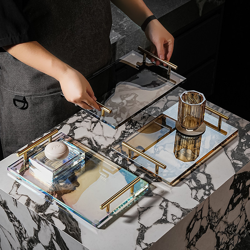 高级水晶玻璃置物架浴室台面护肤洗漱用品牙具收纳牙杯架收纳托盘