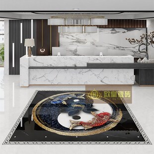 新中式客厅图案造型瓷砖入户玄关别墅门厅八卦图拼花地砖800x800