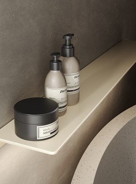 免打孔不锈钢浴室置物架淋浴房收纳架镜前一字隔板奶油风白色壁挂