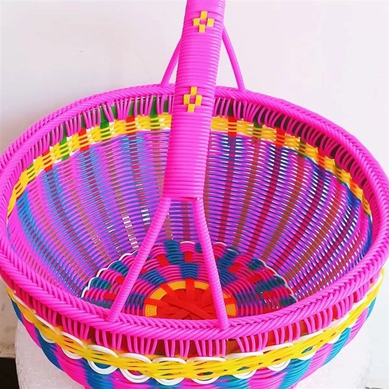 纯手工编织篮子购物仿藤条pet提菜篮传统水果篮野餐篮收纳筐,收纳整理,购物篮,淘宝优惠券,粉丝福利购,淘宝优惠卷