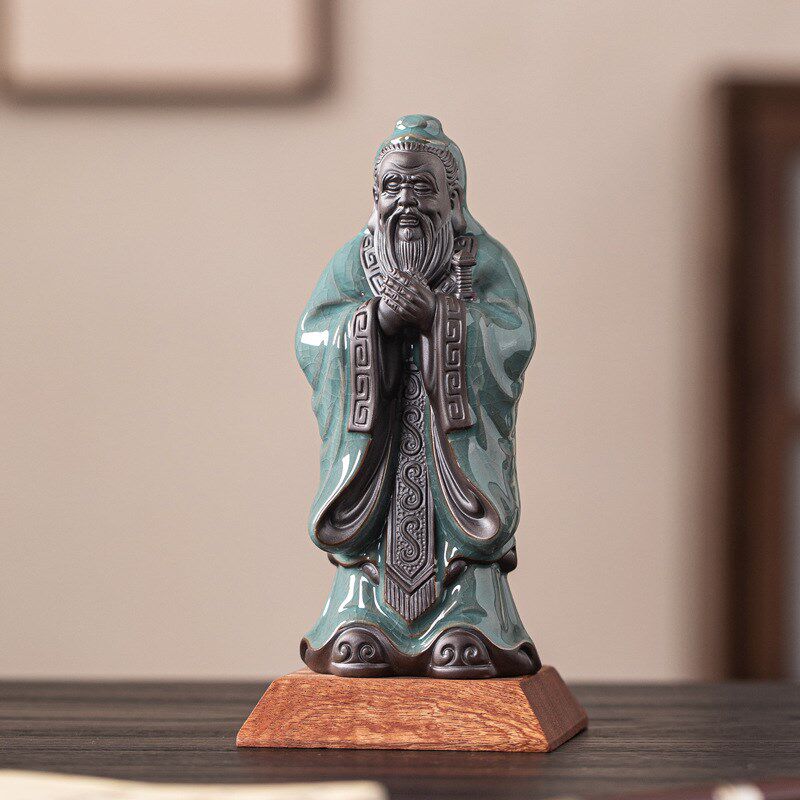 陶瓷孔子像摆件历史人物孔夫子雕塑像客厅书房Q桌面装饰工艺品摆