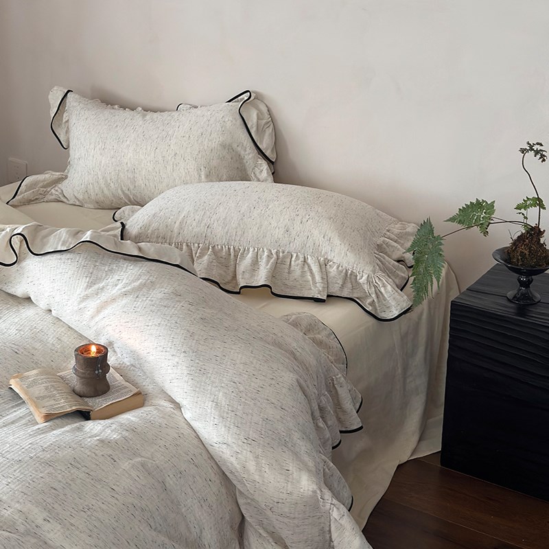 法式公主风丨双层纱四件套全棉2024新款床单被套荷叶边床品