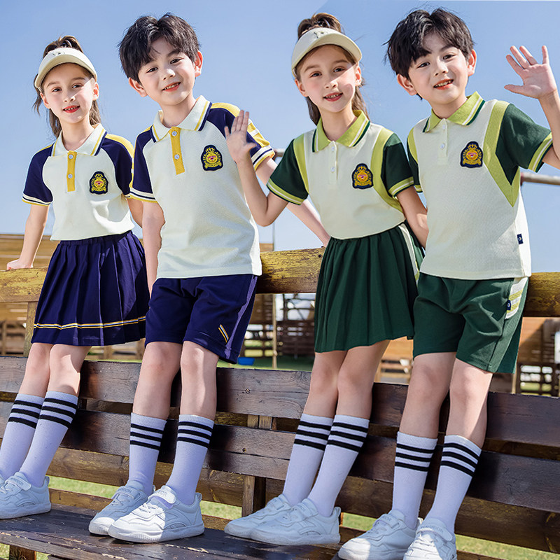 学院风绿色校服套装小学生夏季新款男女儿童演出班服老师幼儿园服
