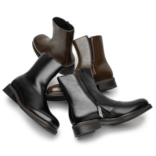 切尔靴男款方头德比鞋英伦厚底增高烟筒靴冬季加绒拉链高帮马丁靴