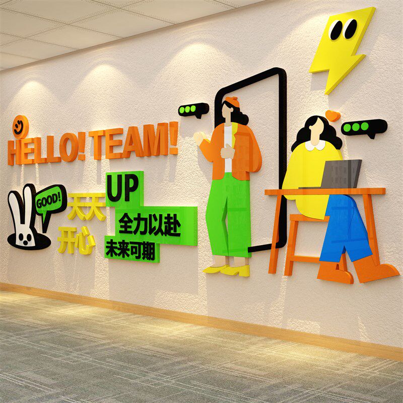办公室氛围布置公司墙面装饰企业文化墙销售会议励志标语贴画设计