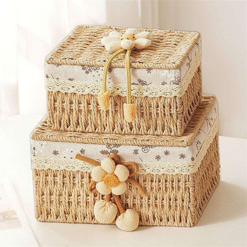 桌面收纳盒带盖子小杂物收纳筐藤编织茶几零食篮首饰化妆品储物盒,收纳整理,桌面收纳盒,淘宝优惠券,粉丝福利购,淘宝优惠卷