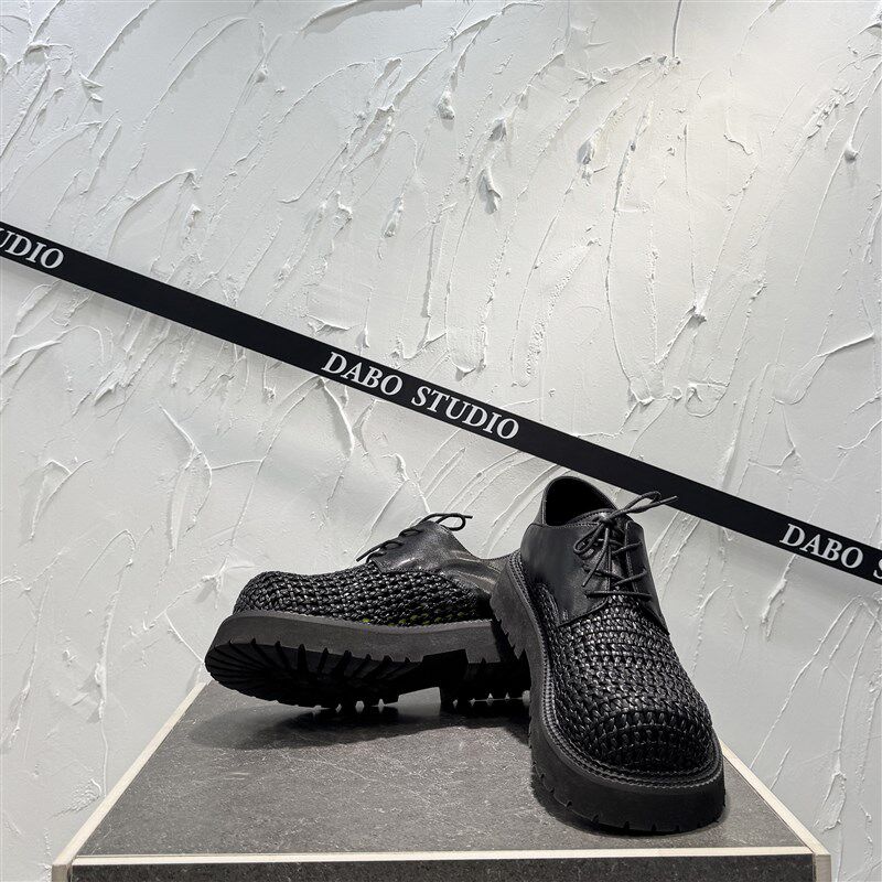 男款2025新款编织镂空马丁靴百搭潮厚底增高鞋运动系带两穿低帮鞋